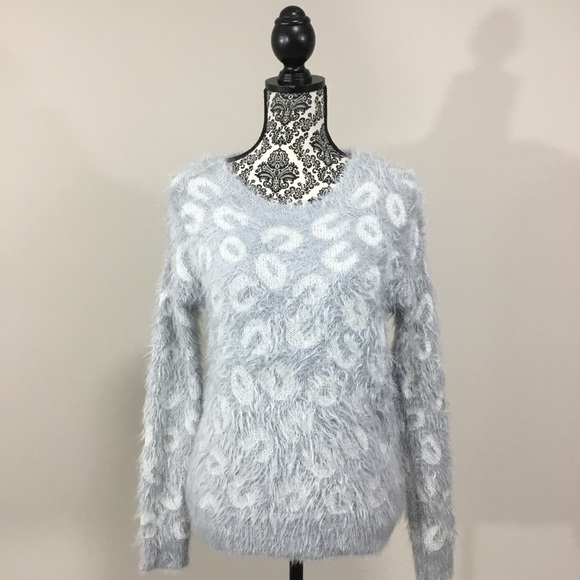 APT.9 Animal Print Metallic Grey Fuzzy Sweater M - Picture 2 of 15